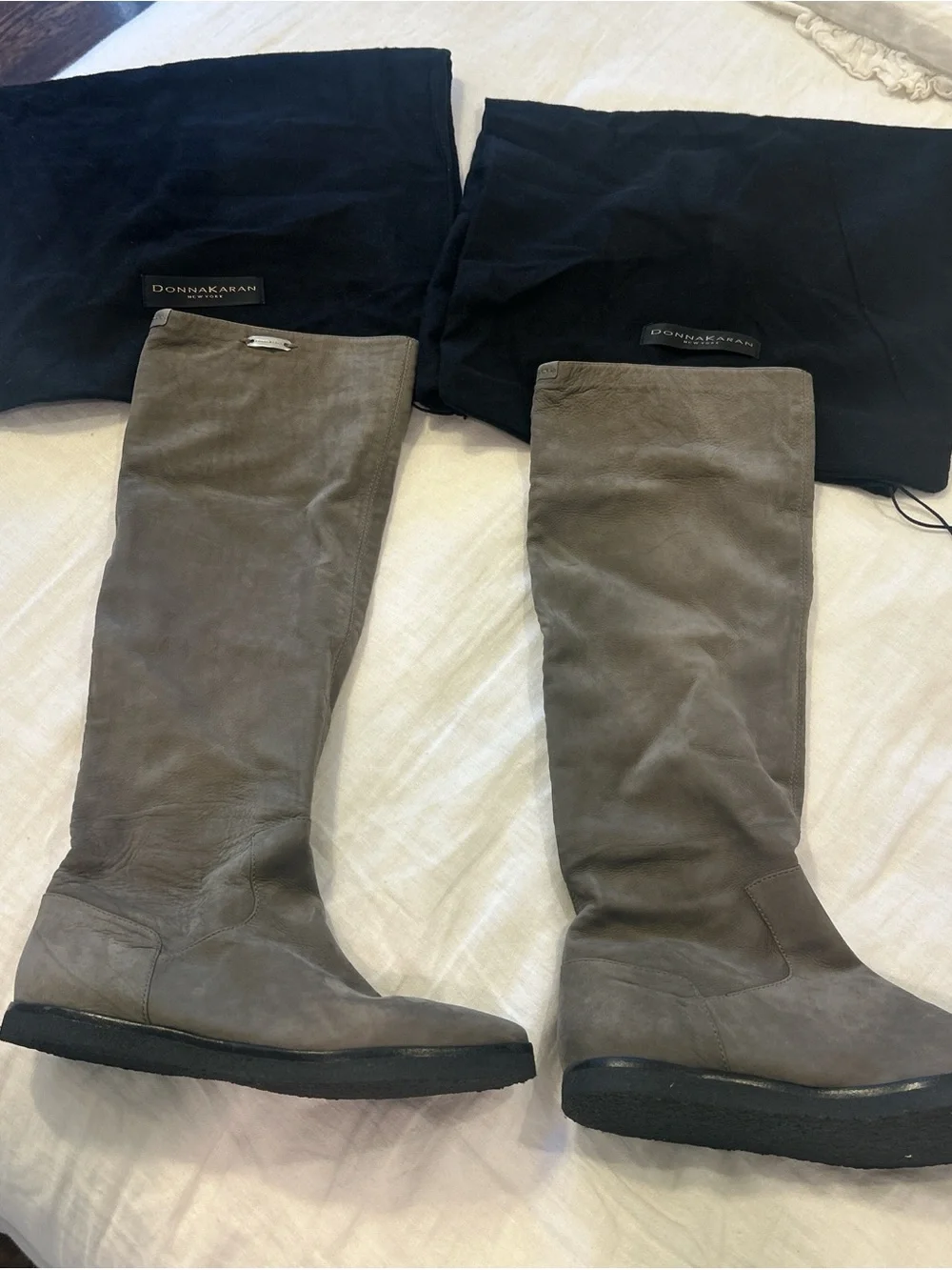 Donna Karan grey Suede Knee-High Boots